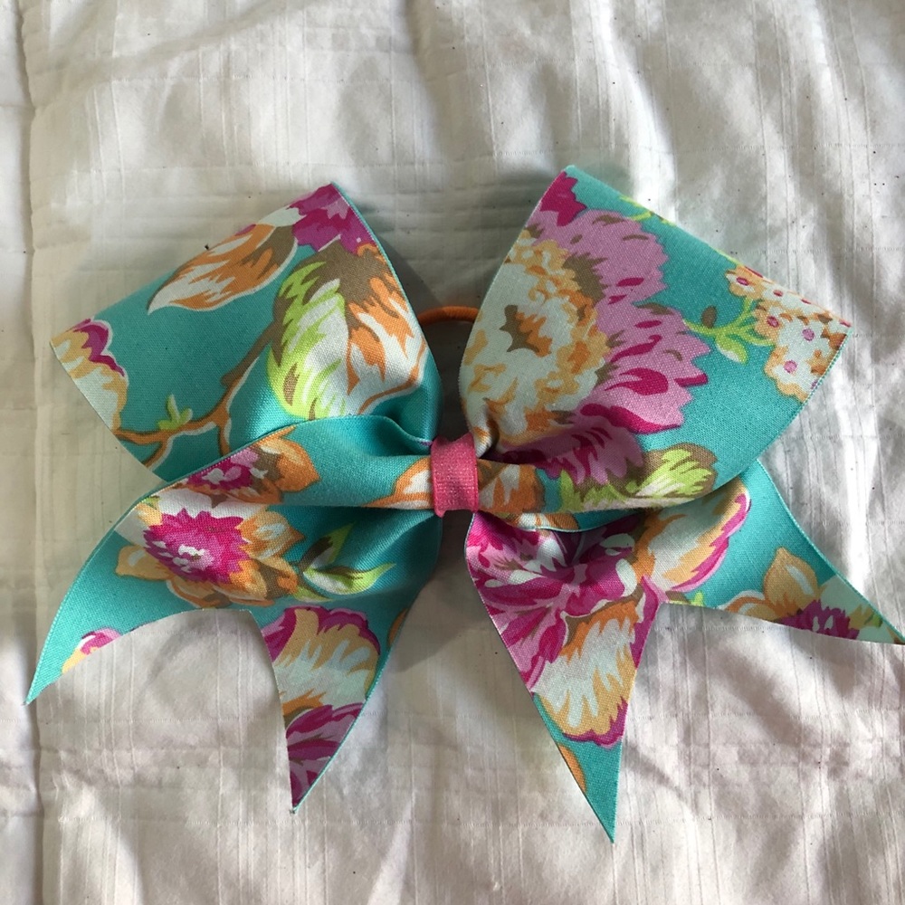 🎀 2/$10 Cheer Competition Bow Teal Floral Flowers